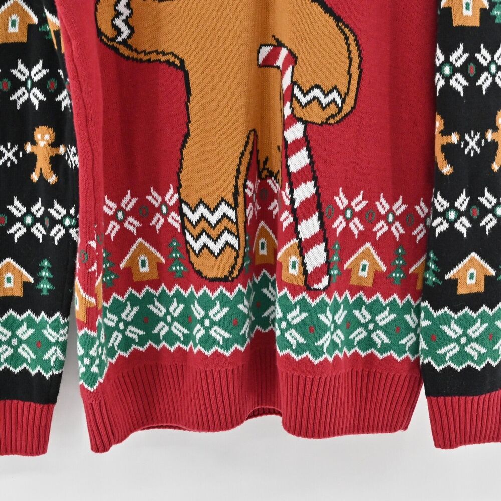UGLY CHRIATMAS‎ SWEATER Mens Size XL Gingerbread Man Oh Snap Candy Cane Crutch - Picture 5 of 12